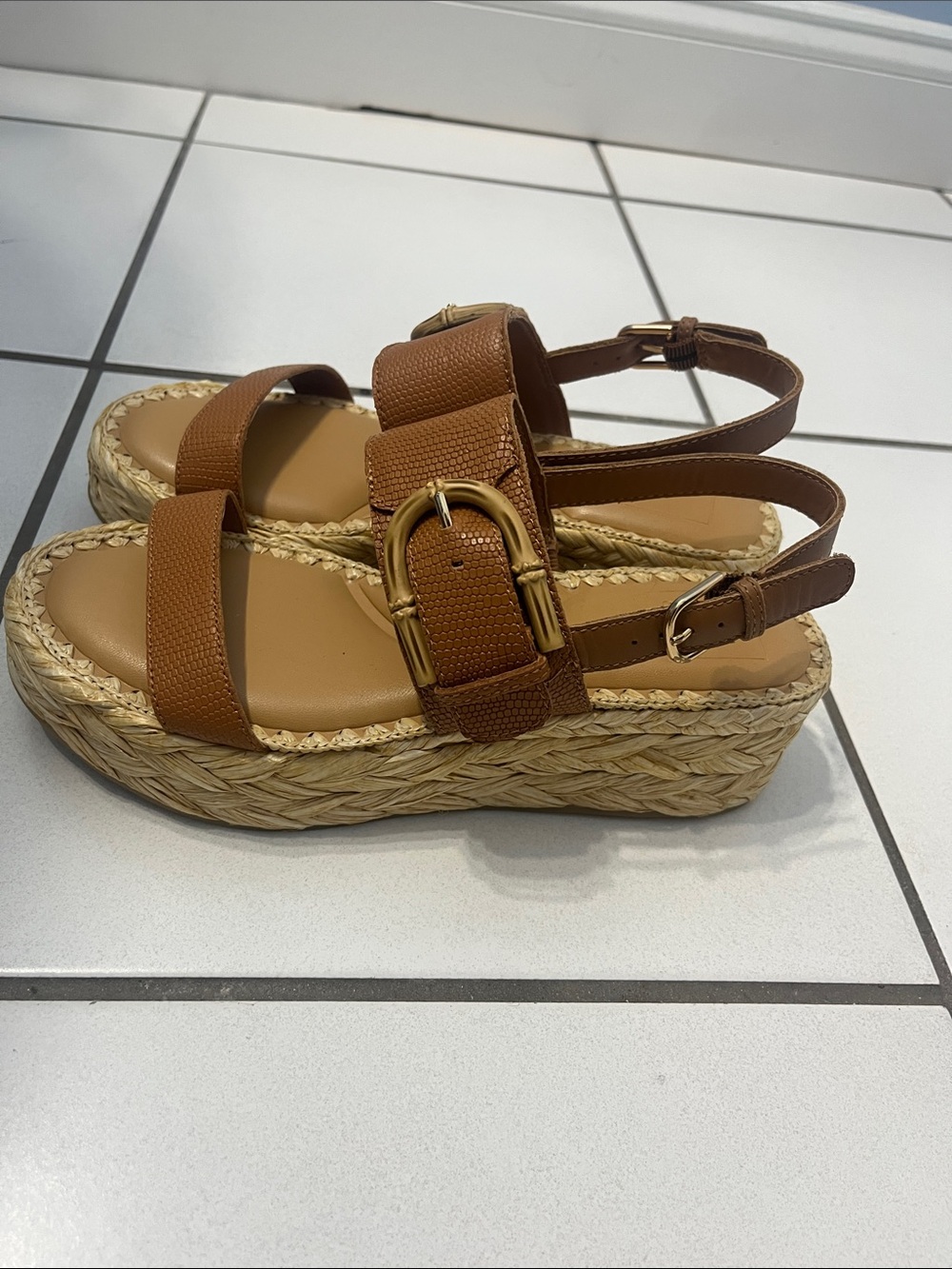 Dolce Vita Brown Tan Buckled Espadrille Sandals - Picture 3 of 7